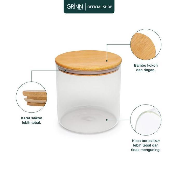 Eggx- (Cod) Grinn Living Neron Jar / Toples Kaca Tutup Kayu / Bambu Untuk Tempat Spaghetti / Pasta /