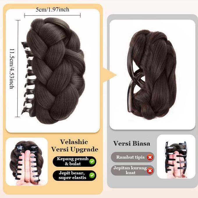 Woii- Velashic  (Karya Asli) Jepit Rambut Palsu Bun Kepang Volume 3X Serat Suhu Tinggi Cepol Bunga E