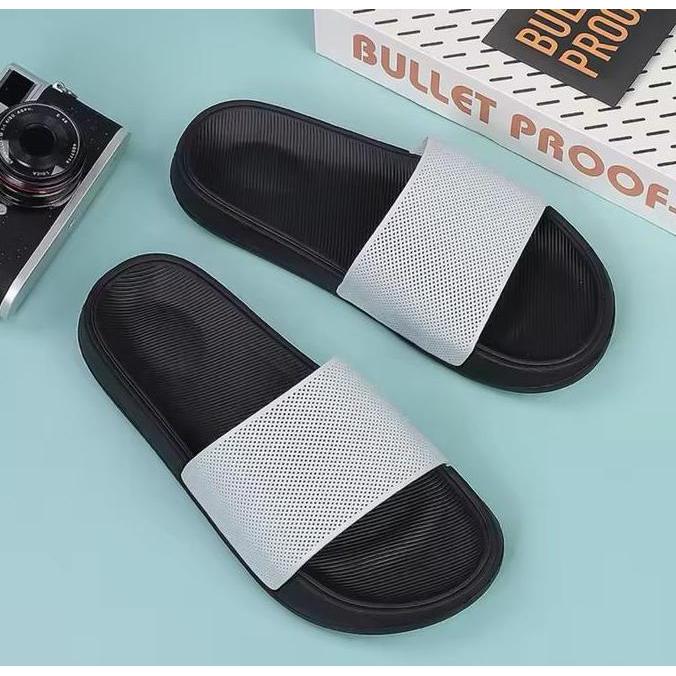 SANDAL KARET POLOS PRIA HITAM FULL PUTIH SLIPPERS POLOS SANDAL SLOP PRIA