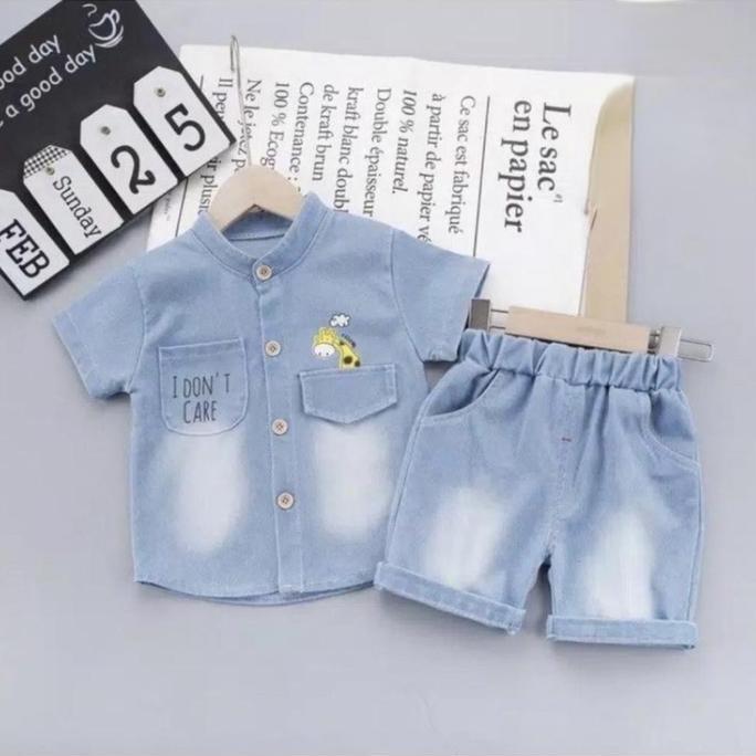 Setelan Baju  Kemeja  Denim Jerapah Anak Cowok  (1-4 Tahun)  Baju Anak Berkuaitas
