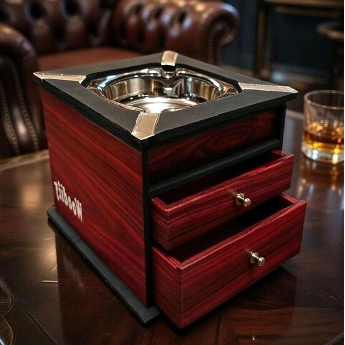 Asbak Keren / Ash Tray Aesthetic Kayu Fullset Dengan Laci Kualitas Terbaik Harga Termurah