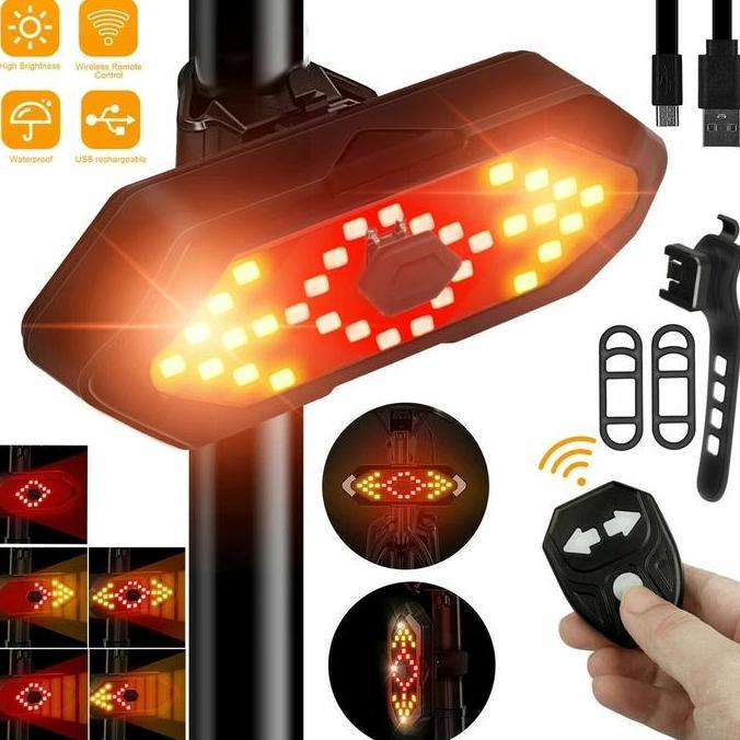 lampu belakang sein sepeda remote USB wireless chargeable waterproof