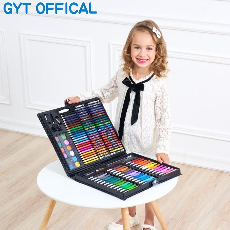 HOT SALE GYT Set pena cat 150 anak kuas cat air krayon lilin tongkat alat lukis set perlengkapan sek