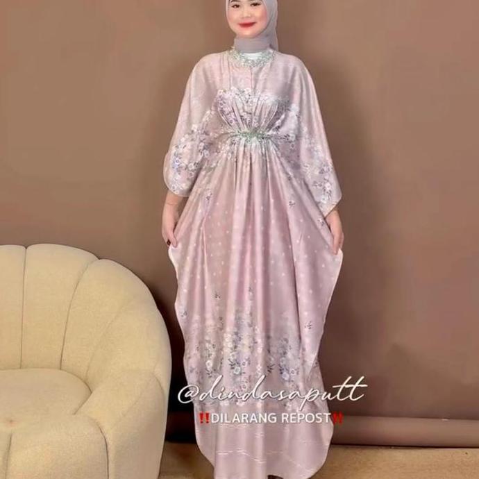 Allaya Kaftan Silk Motif (Gamis Lebaran Mutiara Busana Muslim Wanita) Batwing Cantik Dress Pesta Kon
