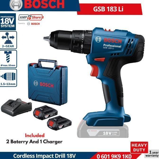 BOSCH GSB183 GSB 183-LI Mesin Bor Tembok Baterai GSB 183 LI 18V Cordless Impact Drill 18 Volt