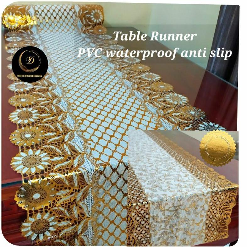 DISKON TAPLAK MEJA MAKAN TAMU PANJANG ROLL METERAN GOLD PVC WATERPROOF (PANJANG KUSTOM METERAN)