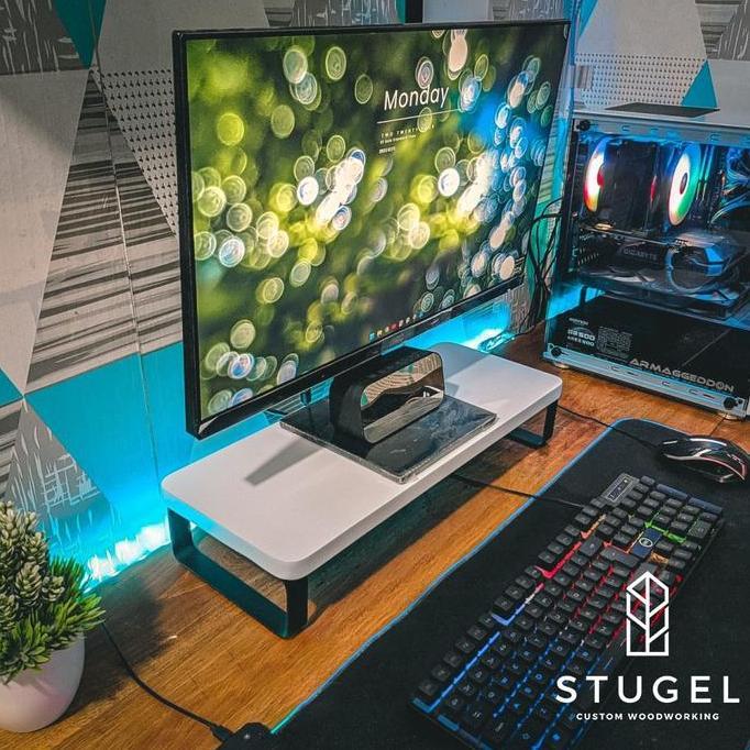 (HM) Stand monitor / Stand Laptop / Tatakan monitor Kaki Besi Putih Hitam Computer