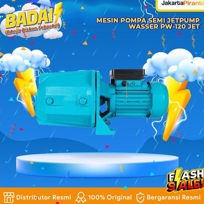 Wasser Pw-120 Jet Mesin Pompa Air Semi Jetpump Dengan Thermal Protector Dan Ppo Impeller Tahan Lama 