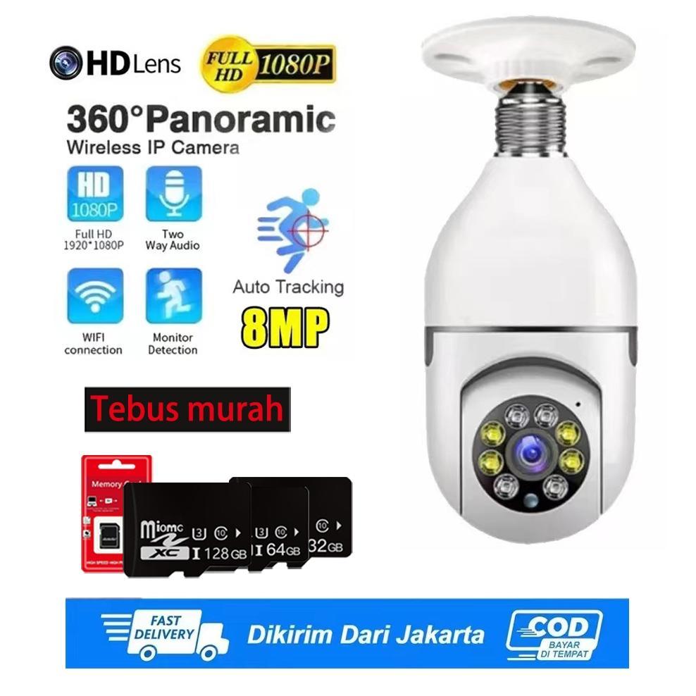CamKeamanan- Gratis Ongkir+CODV380 CCTV Lampu IP Kamera Kamera CCTV WIFI Bulb HD 8MP Wifi 360 PTZ An