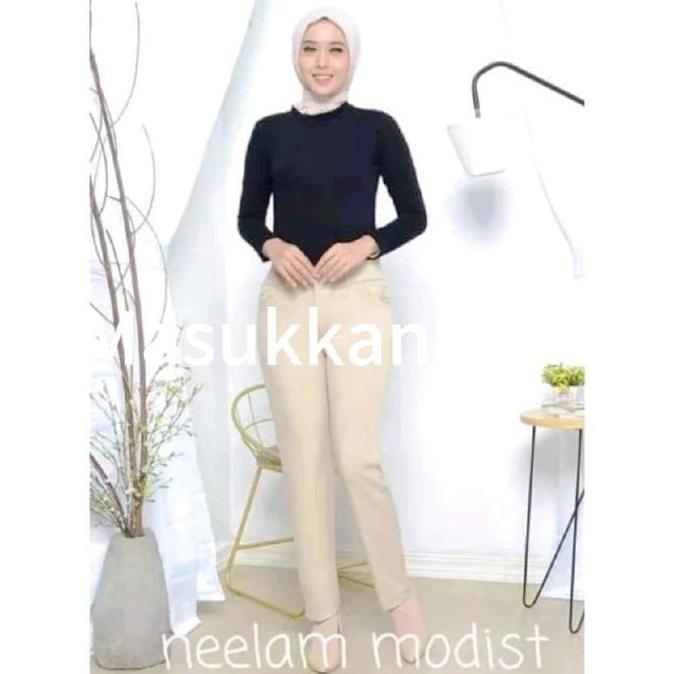 Termurah / Hot Sale Celana Kantor Cewek Slimfit Celana Bahan Semi Woll Navy Formal Reguler Celana Pa