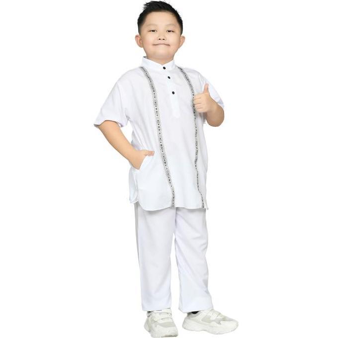 Junior Kids - Arka Koko Anak Laki Laki Lengan Pendek free peci Usia 1 10 Tahun Koko list Pita Batik 