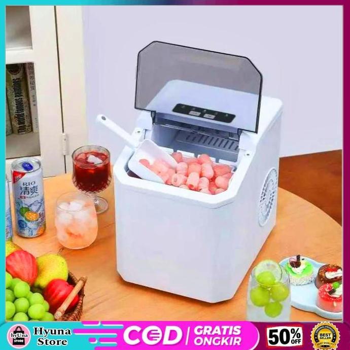 TERMURAH - Mesin Es Batu Kristal Otomatis Pembuat Es Mini Portable Ice Maker 12kg 150W Putih Kitchen