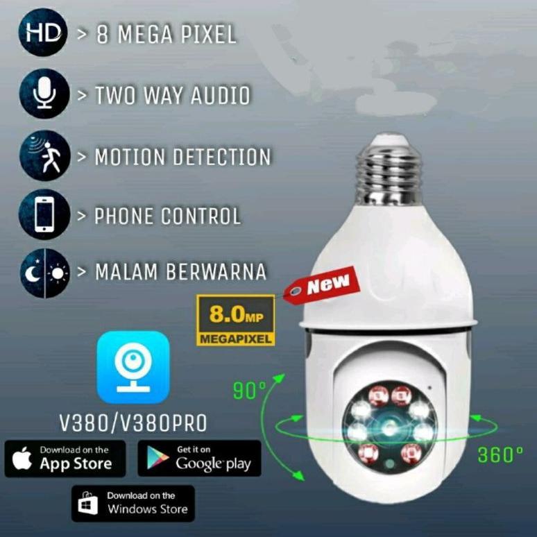 CamKeamanan- Cctv Bohlam Lampu Camera Cctv V380 Pro wifi Wireless model Bohlam Lampu bisa