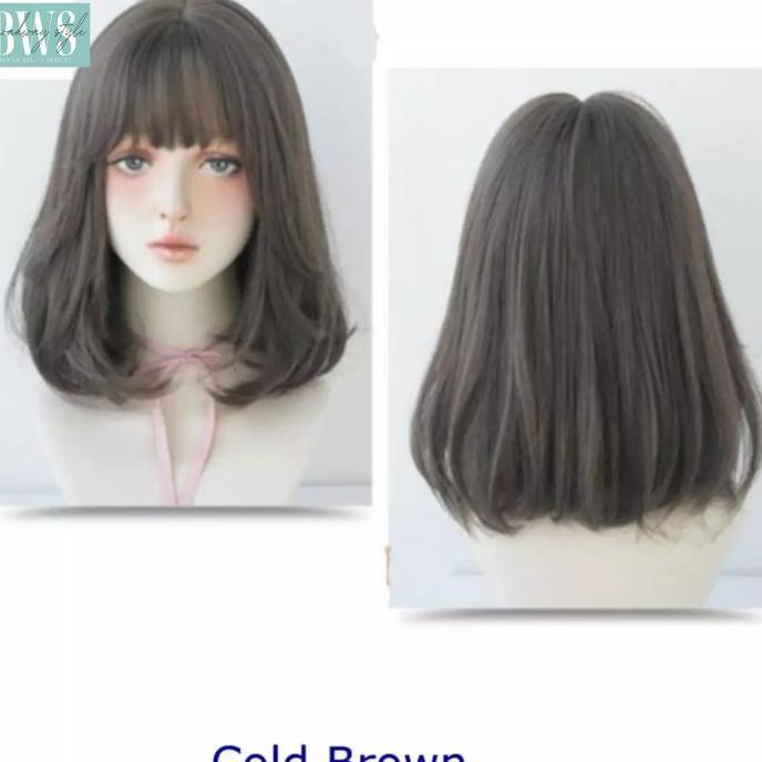 Wig Rambut Palsu Wanita Sebahu Warna Natural Korea Premium Poni Bangs