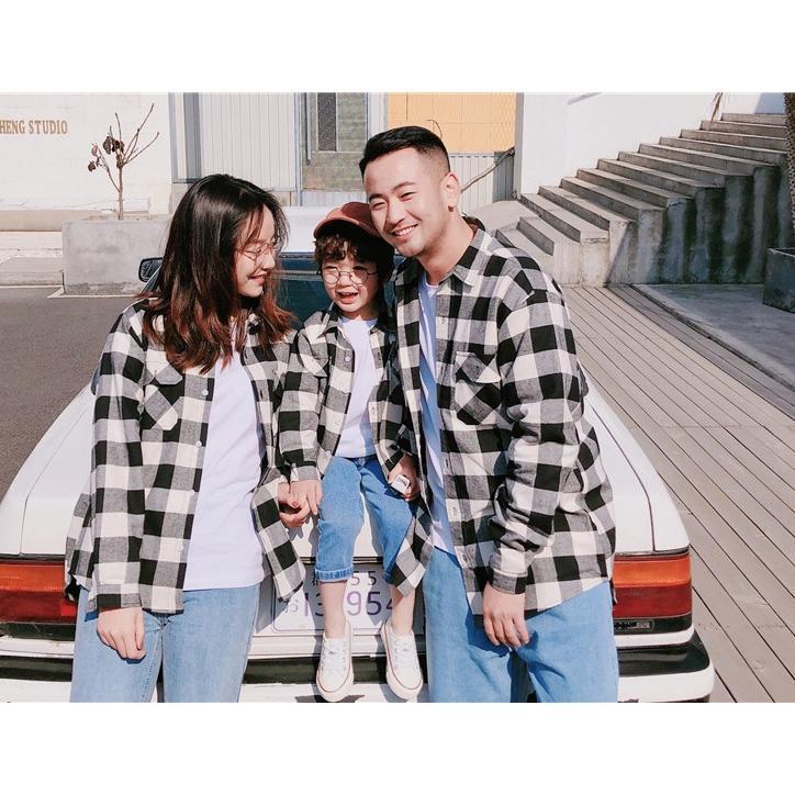 New The Familly Couple Flannel Kotak Lengan Panjang Kemeja Kotak Kotak Keluarga Baju Couple Ayah Ibu