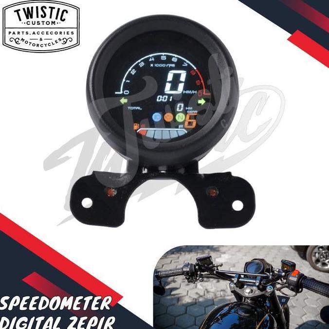 Speedometer Dital Bulat LCD Zepir Motor Custom Universal Bobber