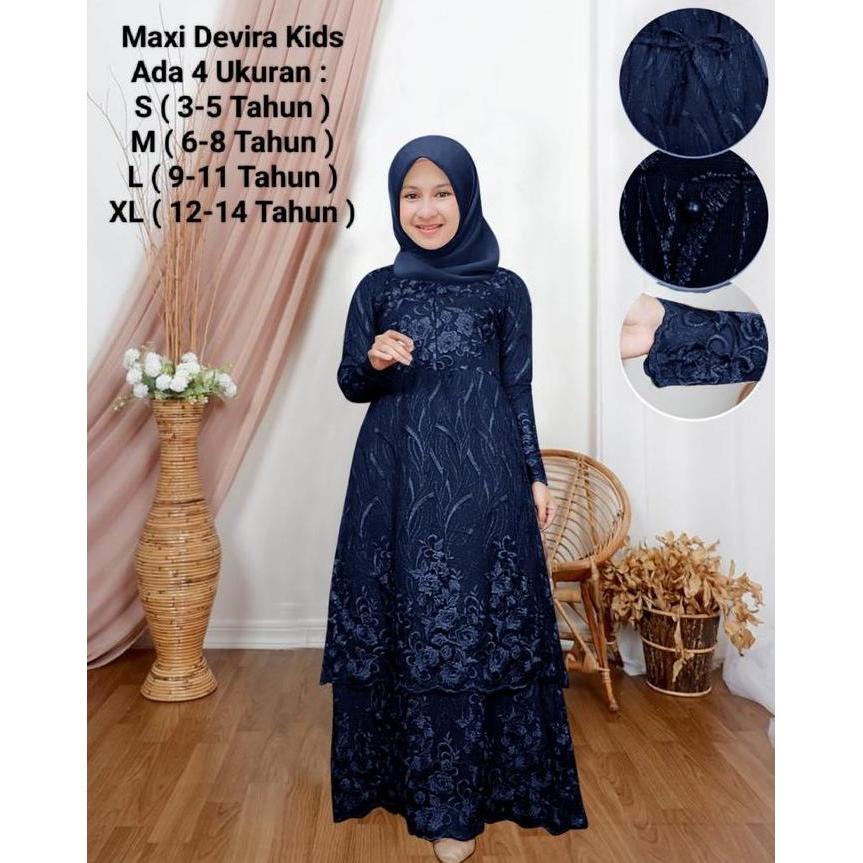 Alf-Gamis Anak Perempuan  Dan Remaja Model Dress Susun Brokat Terbaru-Maxi Devira Kids-Bahan Full Br