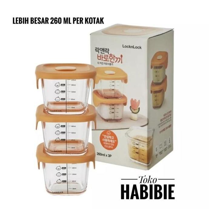 Lock n Lock Food Container Kotak Toples Kaca Penyimpanan MPASI 3 Pcs