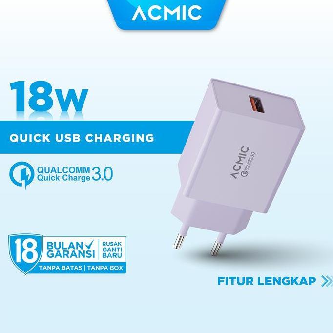 ACMIC CQC01 USB 18W Kepala Charger Fast Charging Adaptor - Spring Lilac,CQC01 Only