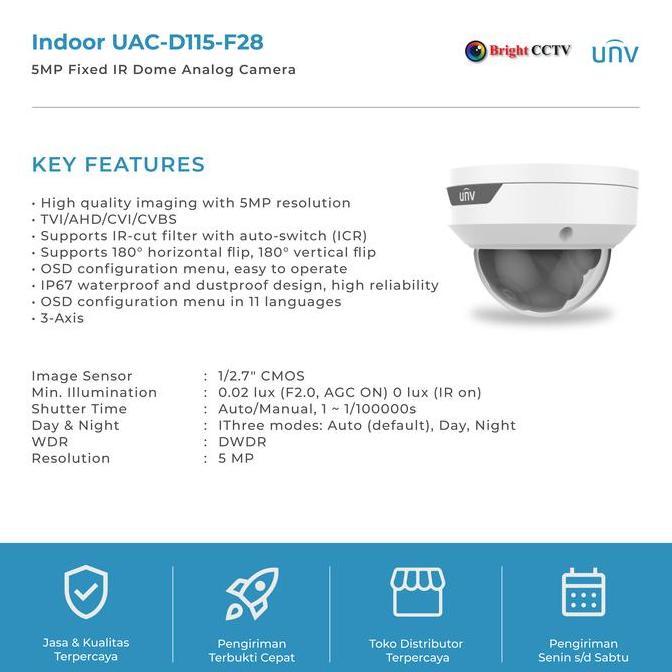 Promo Unv Uac-D115-F28 Analog Camera 5Mp Fixed Ir Dome Indoor