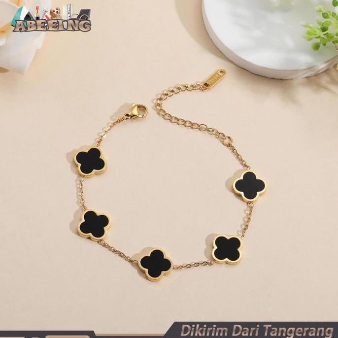 SYAUBAN Gelang Titanium Clover Gelang Titanium Bunga Hitam Gelang Titanum