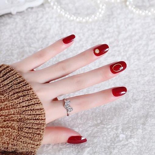 Sumimasen- Kuku Palsu Plus Lem Nail Art Wedding Kuku Palsu Merah Maroon Gold Mas Polish