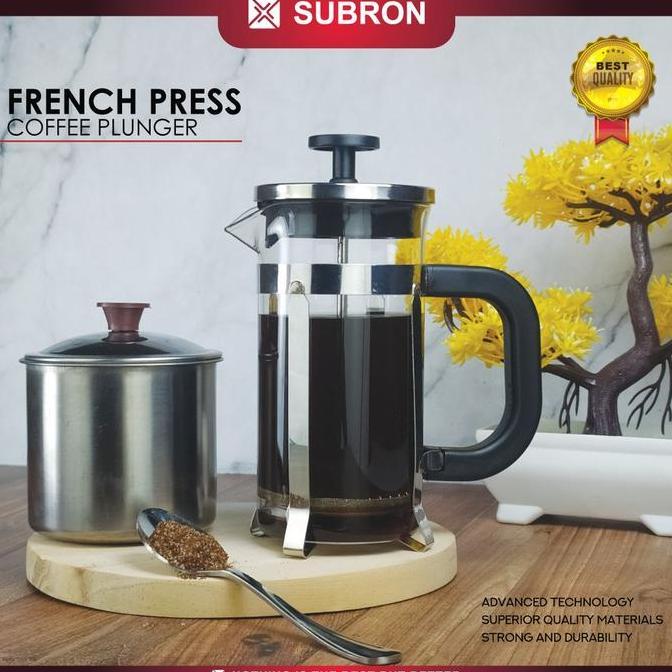 SUBRON SUS304 French Press 350ml Coffee Plunger Kaca Coffee Maker Penyaring Kopi Kayu