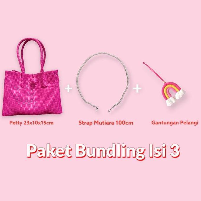 Kasora- Majid Tas Handmade Tas Wanita Paket Bundling Isi 3 (Petty Polos+Strap Mutiara+Rainbow Charm)