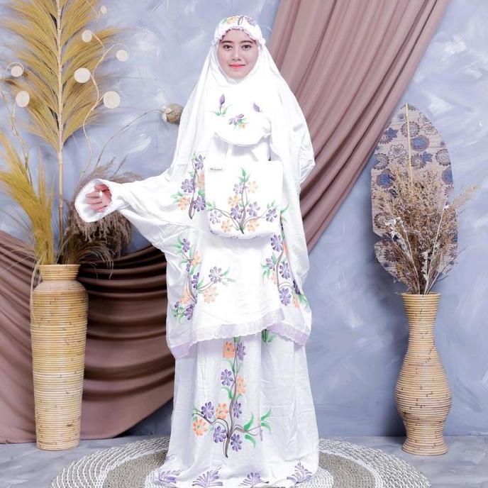 Termurah / Hot Sale Mukena Stelan Berlengan Bunga Lukis Handmade By Zialova Cantik Mukena Rayon Dewa