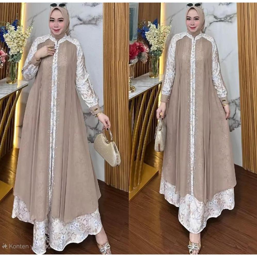 Premium Gamis Ditania Mix Ceruti Motif Bunga Rompi Nyatu