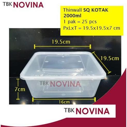 [25PCS]Thinwall 2000ml SQUARE food container box tempat makan plastik kotak nasi penyimpanan makanan