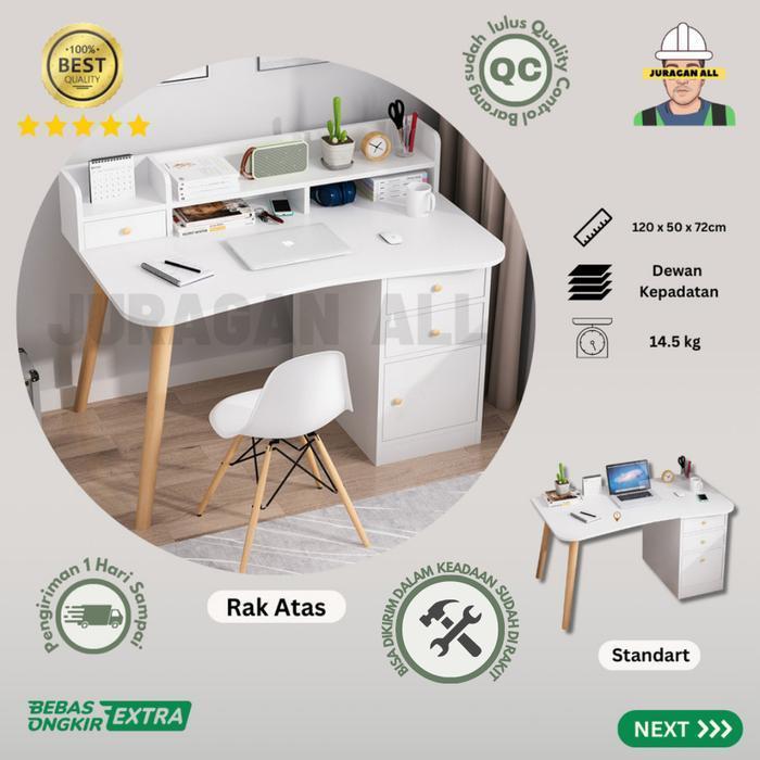 MEJA KERJA MINIMALIS/MEJA BELAJAR/MEJA KANTOR DENGAN RAK ATAS-PUTIH