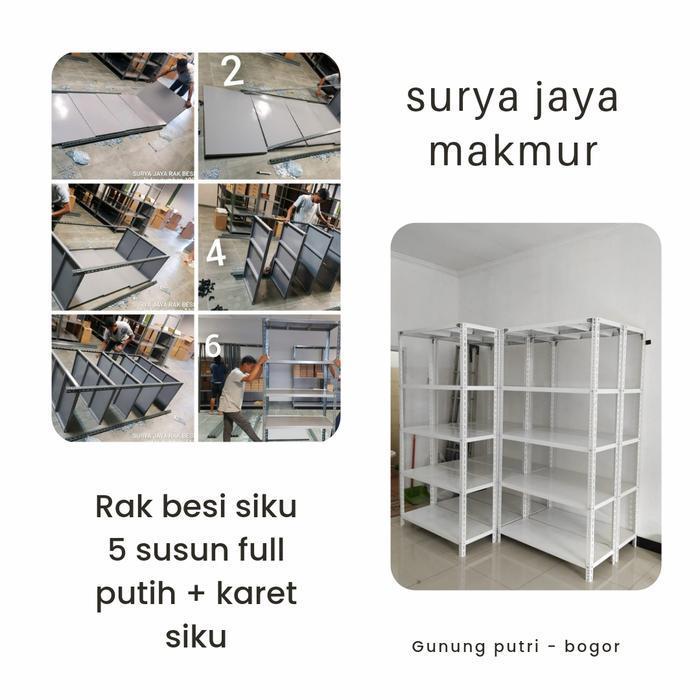 RAK BESI 5 SUSUN FULL PUTIH + KARET SIKU