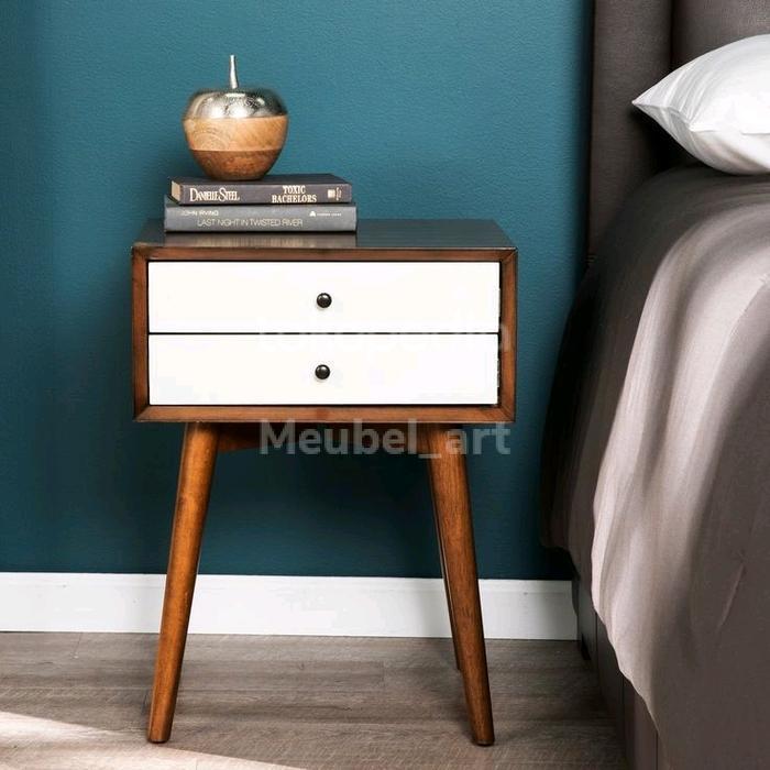 nakas minimalis retro, meja nakas laci minimalis jati, nakas lampu
