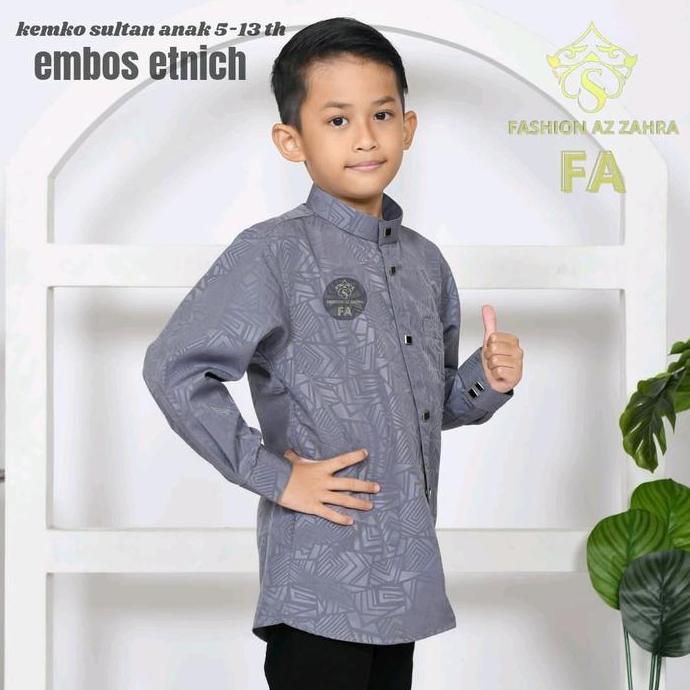 Baju Koko Anak Laki-Laki Motif Etnik Embos Lengan Panjang Kain Nyaman