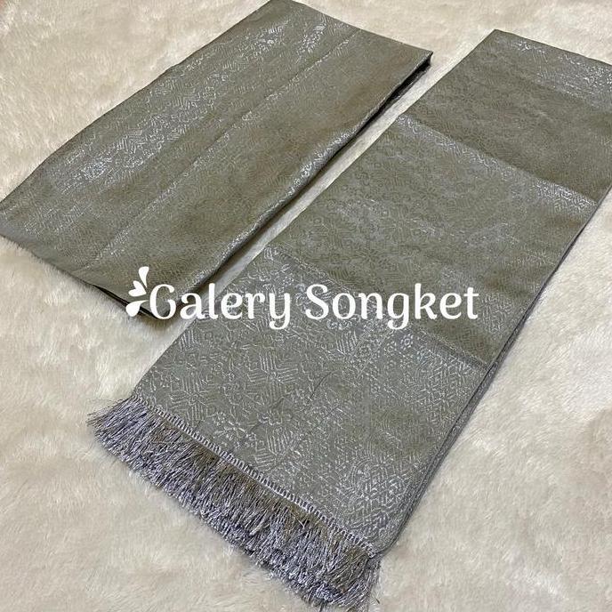 Set Selendang dan Rok Songket Jumbo Berubah-Ubah Motif Semi Palembang - Lilit Wanita Silver Hitam Bi
