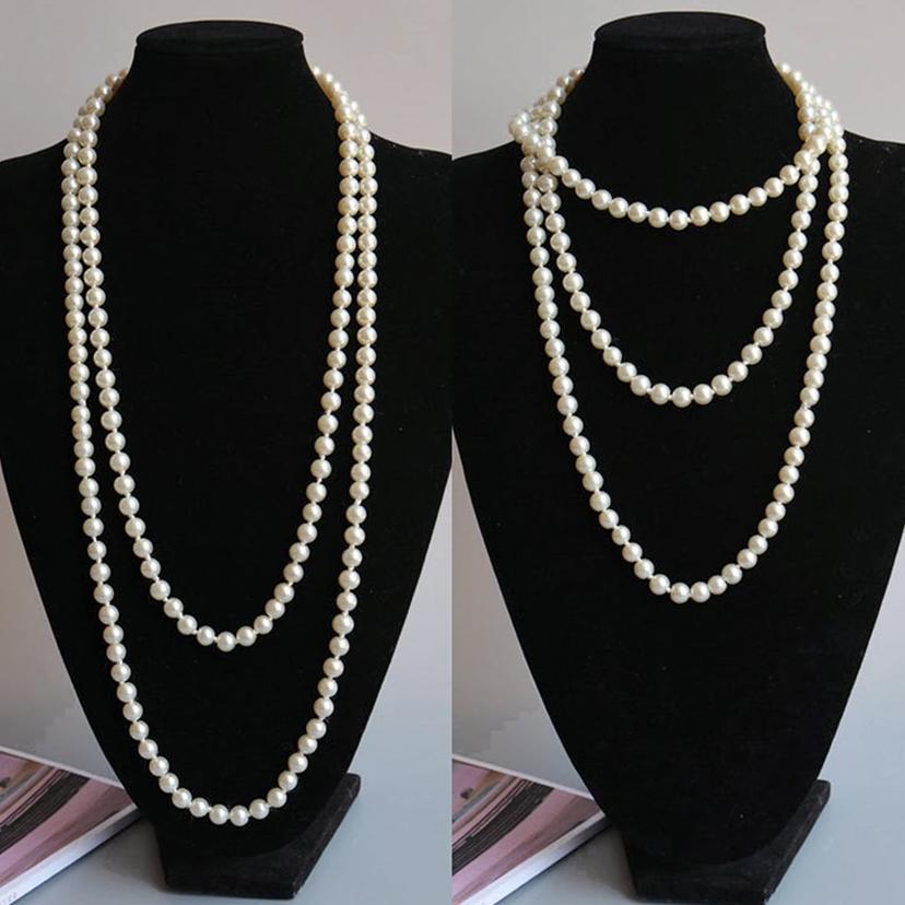 Saless 150Cm Kalung Mutiara Putih Panjang Wanita Sequinn Pesta Aksesoris Flapper Great Gatsby | Kalu