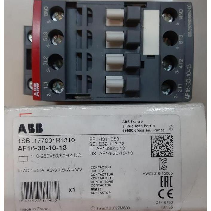 Abb Af16-30-10-13 1Sbl177001R1310 Contactor 7,5 Kw 100-250Vac/Dc 1No Murah!