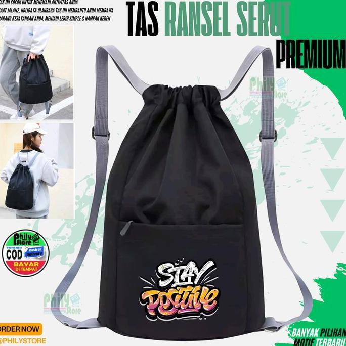 TAS SERUT OLAHRAGA WANITA/ PRIA DRAWSTRING BACKPACK Tas Serut Olahraga Pria & Wanita