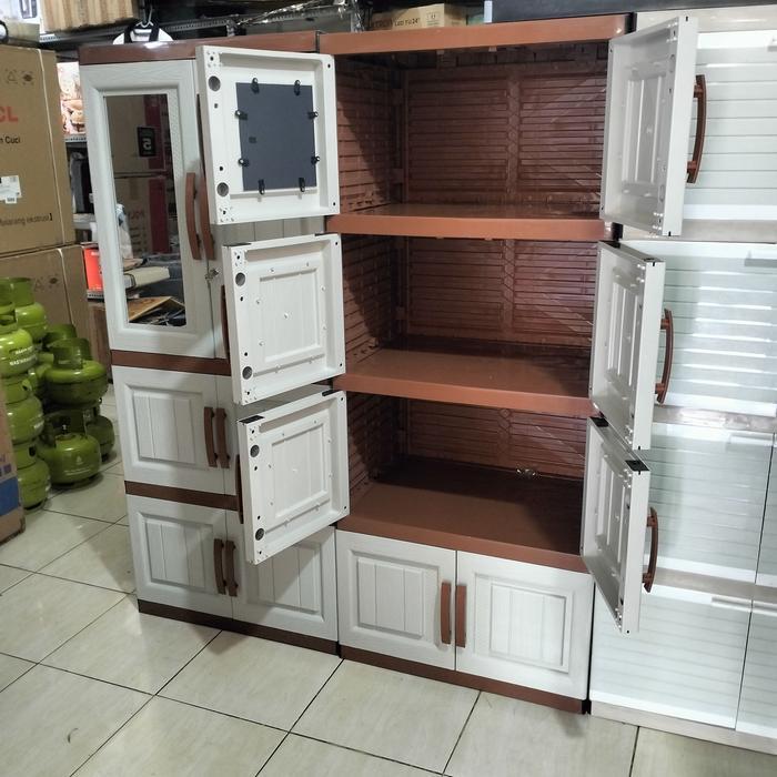 lemari plastik gantungan dan susun motif kayu