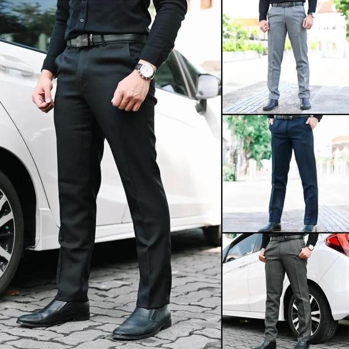 Termurah / Hot Sale Celana Kantor Kerja Pria Slimfit Ankle Pants Cowok Formal Panjang Dewasa Kain Wo