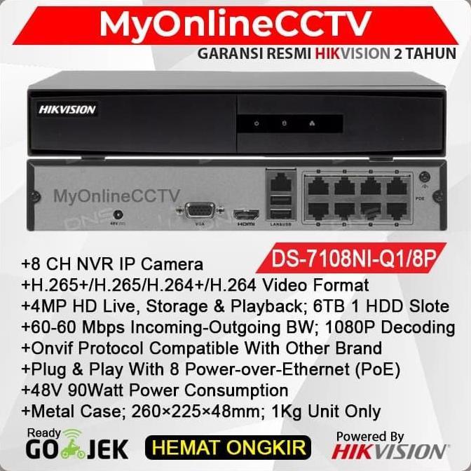 Kyatchi- Nvr Hikvision Ds-7108Ni-Q1/8P/M Poe 8 Ch Support Poe 8Ch