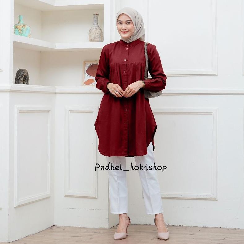 Premium Aluna Tunik / Baju Atasan Wanita Muslim Tunic Basic Polos Rayon Twill Premium Tunik Putih Ke