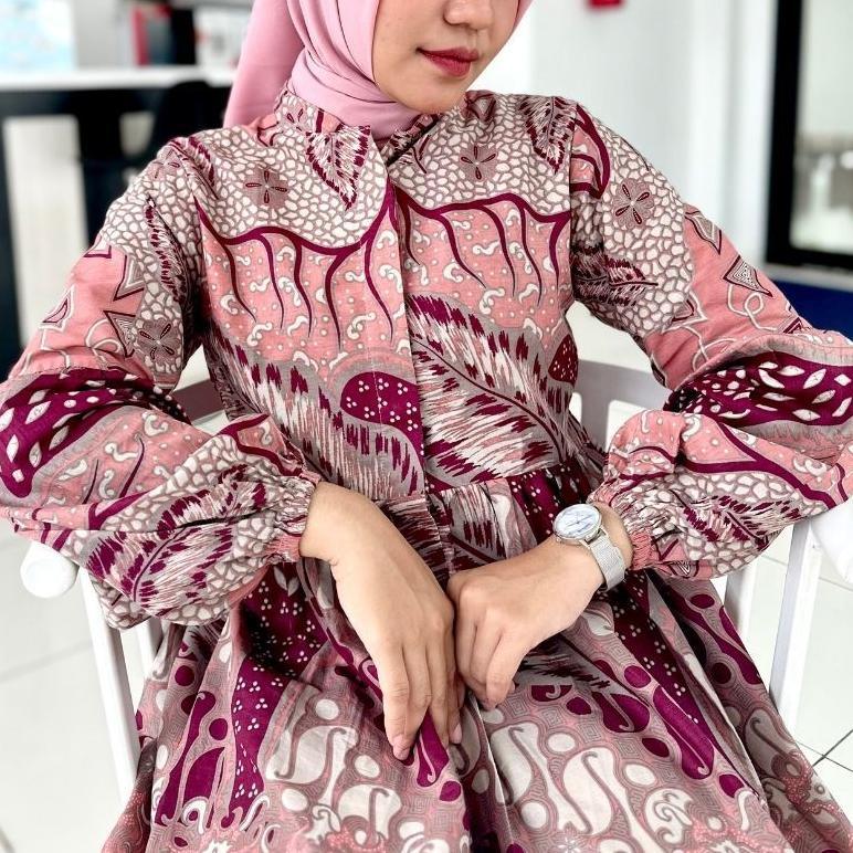 TERBARU RASARAYA BATIK CHAYA BLOUSE WANITA KATUN - ATASAN BATIK KERJA KANTOR SOFT PINK TANGAN BALON 