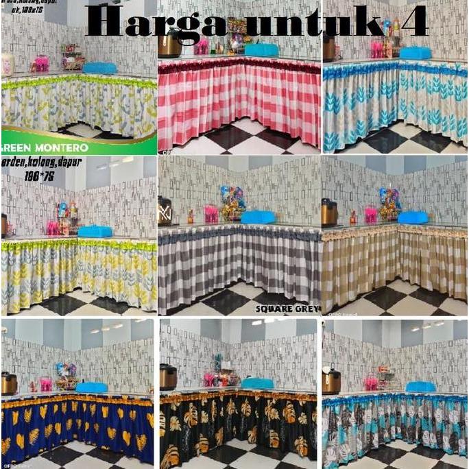 Gorden Kolong Dapur Minimalis Modern 4 Pcs 1 Meter Isi 1 Lembar Ukuran 100*70 Bonus Tali Warna Hijau