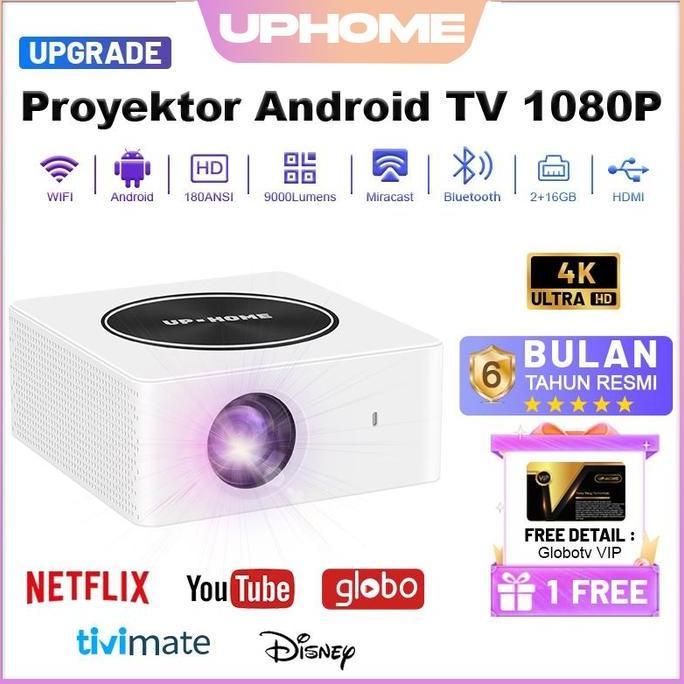 rendalens - new upgrade uphome proyektor android tv 1080p led light 9000 lumen smart projector andro