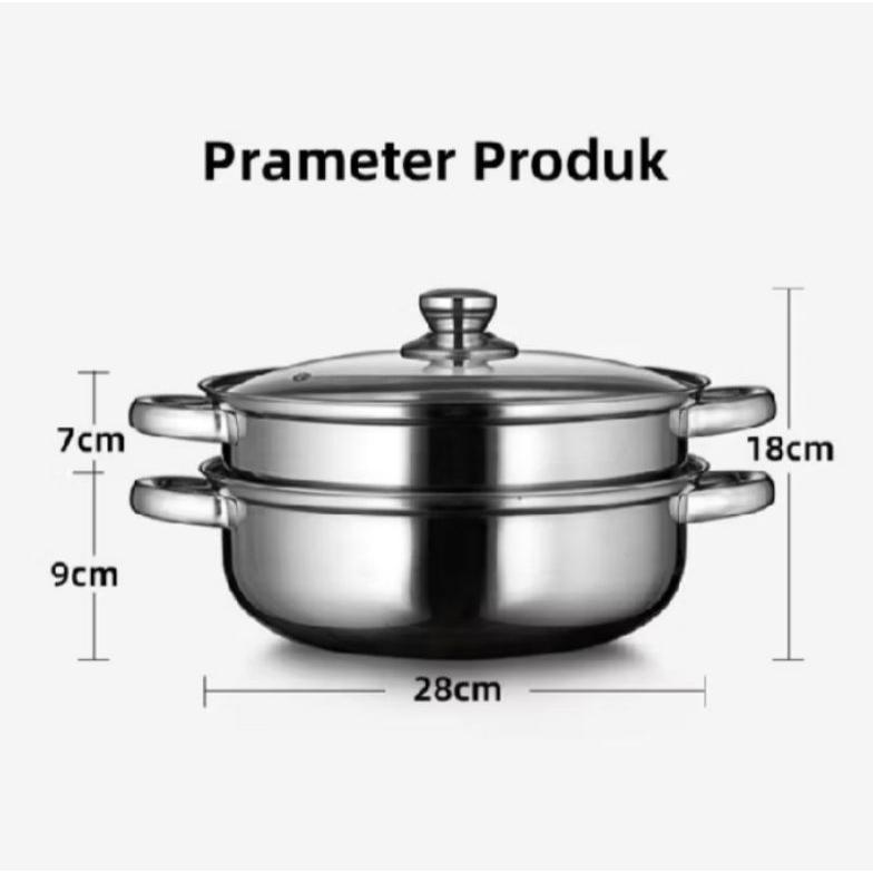 DISKON BMN PANCI STEAMER 2 SUSUN TD - PANCI SUP KUKUS STAINLESS STEEL DENGAN TUTUP KACA UNTUK MEMASA