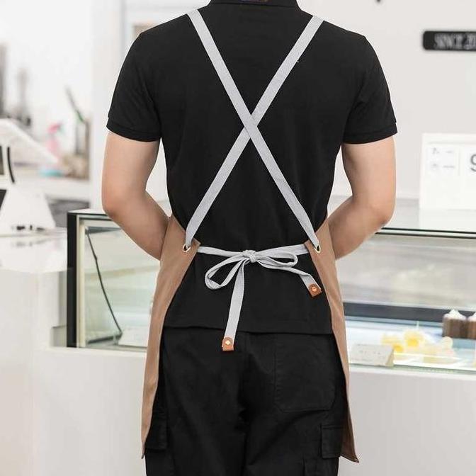 COD Apron Celmek Celemek Masak Barista Coffee Cafe Shop Dapur Model Kantong Polos Anti Air Dan Minya