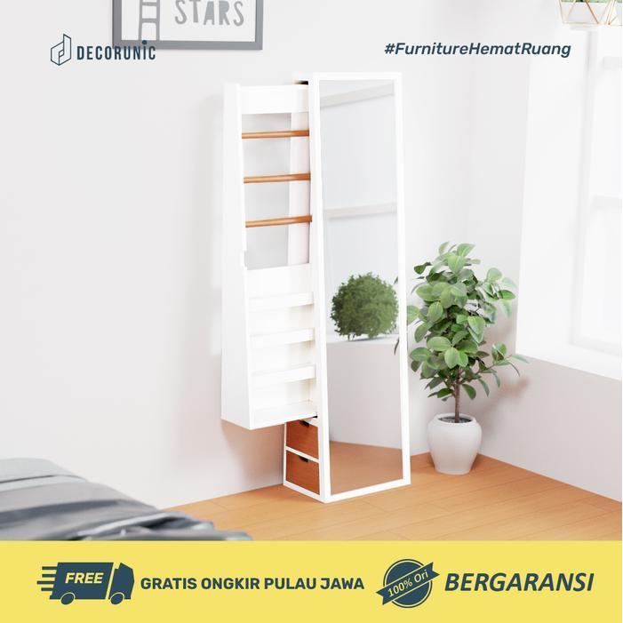 Decorunic Standing Mirror Cermin Full Body dengan Rak Hijab Minimalis