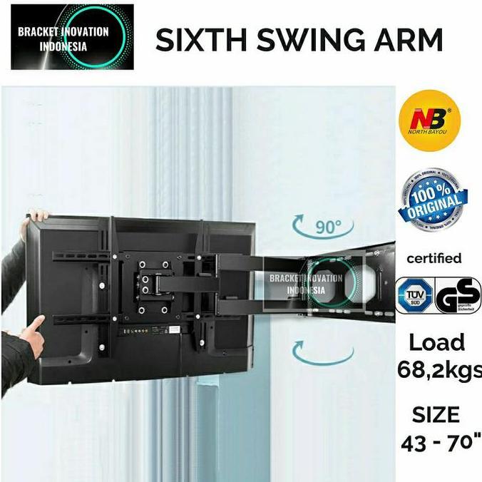 CUCI GUDANG - BRACKET TV LED SWIVEL 80 75 70 65 60 58 55 INCH Sixth MOTION LONG ARM 71cm